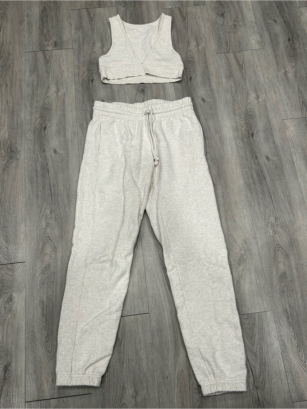 Aritzia Oatmeal Track Pants & Cropped bra Tank Set
